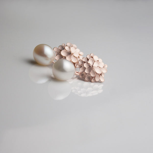 Rose Gold and small White Pearl newest short Drop Earrings